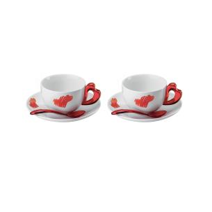 Guzzini - Set 2 Tazze da cappuccino in ceramica con piattino love