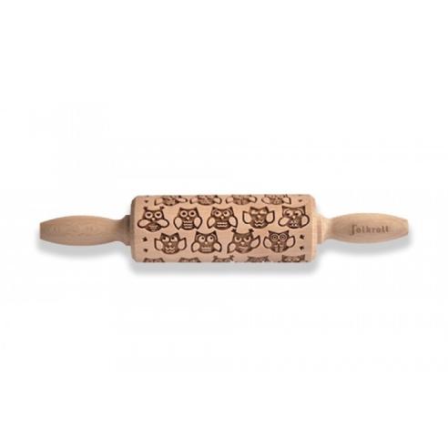 Folkroll - Mattarello Piccolo in Legno Decoro Gufetti