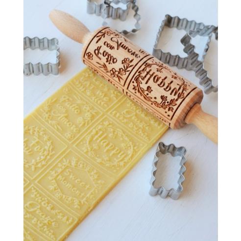 Folkroll - Mattarello Piccolo in Legno Decoro Dolci Etichette
