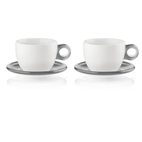 Guzzini - Set 2 Tazze colazione con piattino gocce grigio cielo 480 ml