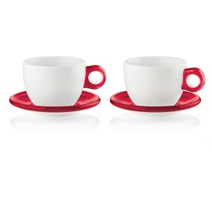 Guzzini - Set 2 Tazze colazione con piattino gocce rosso trasparente 480 ml