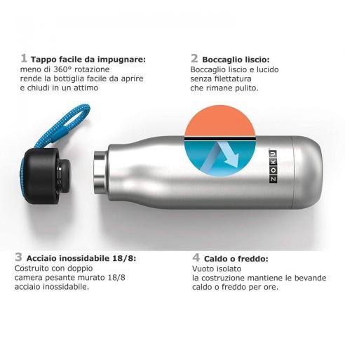Zoku - Bottiglia Termica in Acciaio inox 18/8 nero opaco 750 ml