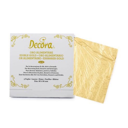 Decora - Foglia oro alimentare 23Kt pz 5fogli  86 x 86 mm