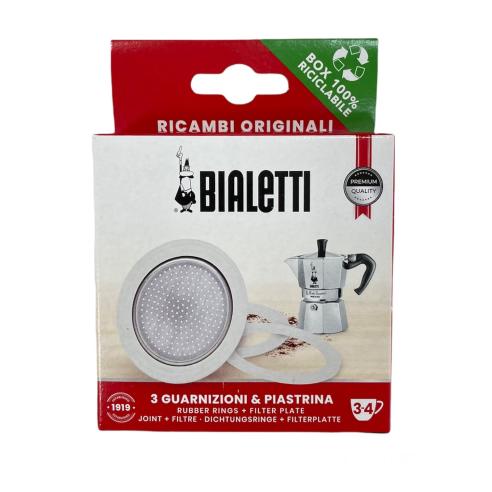 Ricambio Bialetti 3 Guarnizioni + 1 Piastrina Moka 3-4 Tazze