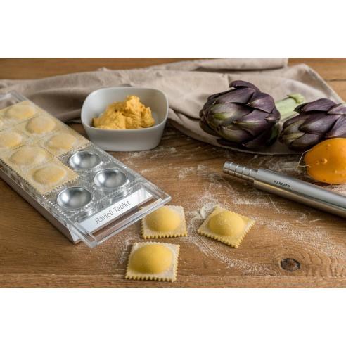 Stampo ravioli Marcato - Ravioliera Tablet manuale Argento con Mattarello