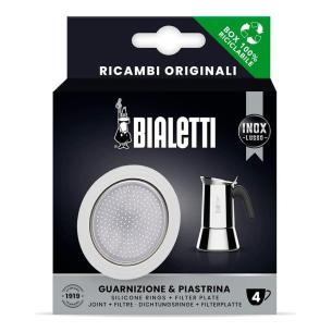 Bialetti - Blister ricambio 1 guarnizione + 1 piastrina acciaio 4 tazze