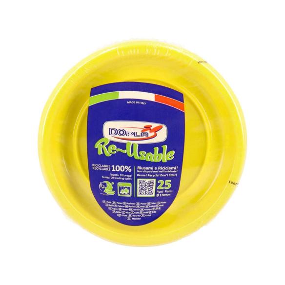 Dopla - Piatti frutta in plastica riutilizzabili 25 pezzi diametro 170 mm giallo
