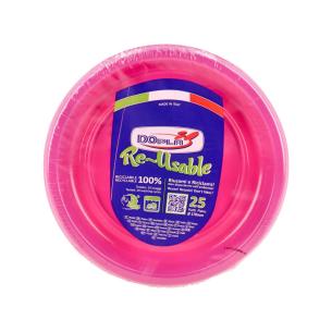 Dopla - Piatti frutta in plastica riutilizzabili 25 pezzi diametro 170 mm fucsia