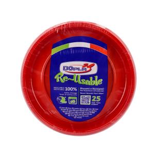Dopla - Piatti piani in plastica riutilizzabili 25 pezzi diametro 220 mm rosso