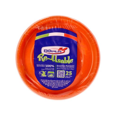 Dopla - Piatti piani in plastica riutilizzabili 25 pezzi diametro 220 mm arancio