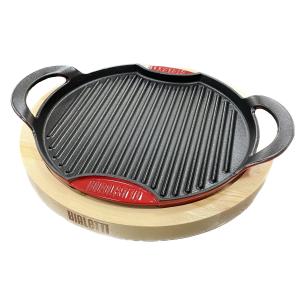 Bialetti - Enamelled cast iron plate with wooden tray 28 cm