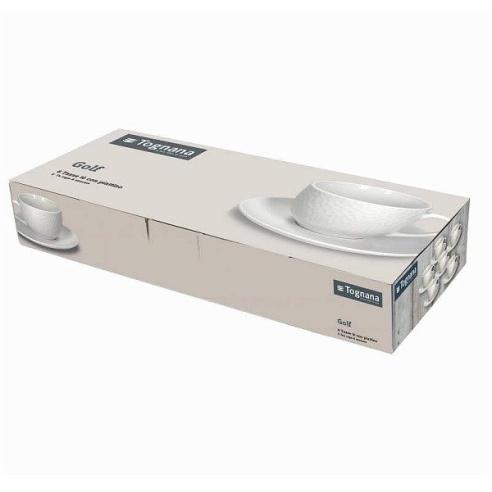 Tognana - Set 6 Tazze da tè con piattino in porcellana bianca linea linea Golf