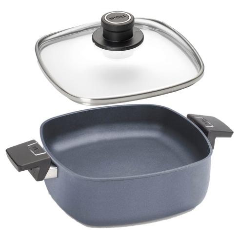 Woll - Casseruola antiaderente in alluminio forgiato Diamond lite a induzione quadrata 2 manici con coperchio 24 cm