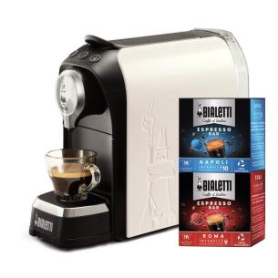 Bialetti - Super Macchina caffè espresso a capsule panna con 32 capsule omaggio