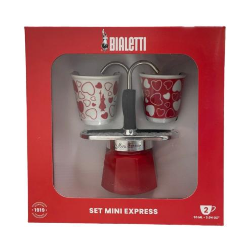 Bialetti - Caffettiera moka mini express 2 tazze cuori rossi