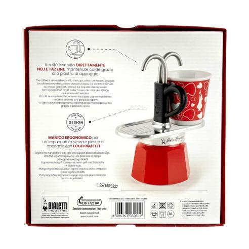 Bialetti - Caffettiera moka mini express 2 tazze cuori rossi