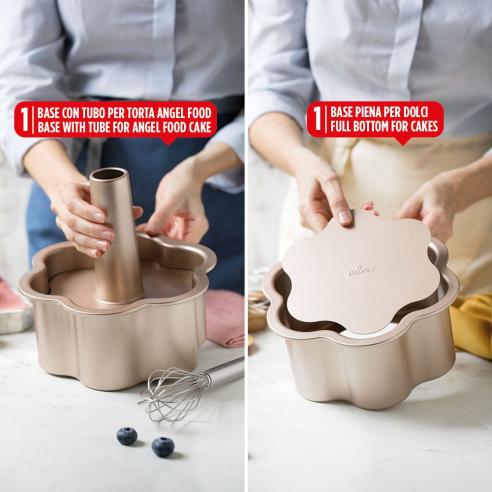 Decora - Stampo ciambella antiaderente angel food fiore linea rose gold 22 cm