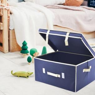 Rectangular blue Ordinotta laundry box in nonwoven fabric 40x33 cm 2