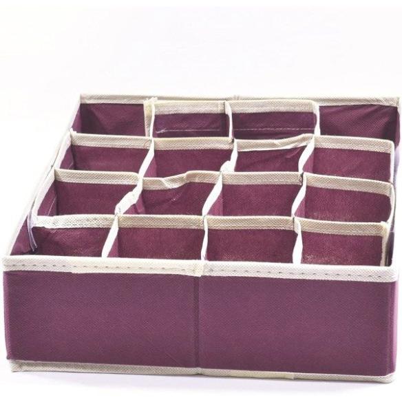 Precisotto organizer box with 16 compartments in bordeaux non-woven fabric 35x27x9 cm