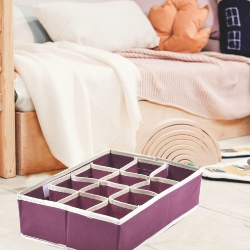 Precisotto organizer box with 12 compartments in burgundy non-woven fabric 32x22x9 cm
