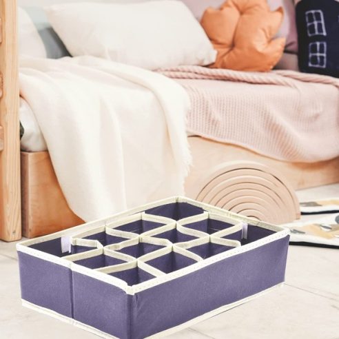 Precisotto 12-compartment organizer box in blue non-woven fabric 32x22x9 cm