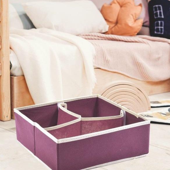 Precisotto 3-place organizer box in bordeaux non-woven fabric 28x28x11 cm