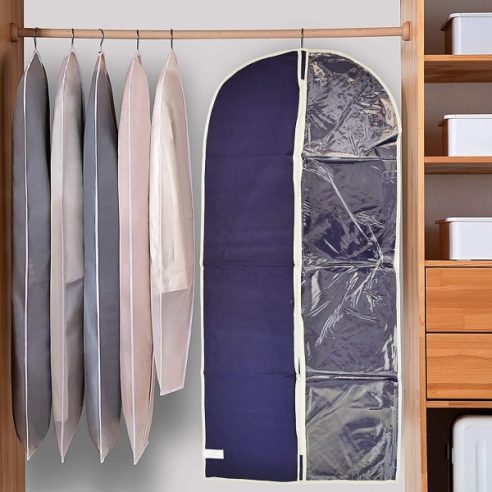 Hanging case for short clothes in non-woven fabric with window 60x137 cm blue