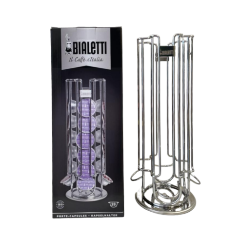 Bialetti - Torre porta capsule base girevole in acciaio cromato 4 colonne 28 posti