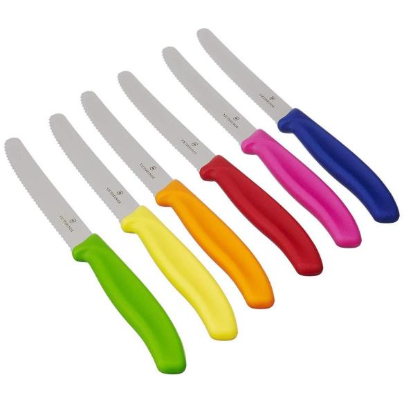 Victorinox - Set 6 coltelli da tavola colorati lama ondulata Swiss Classic