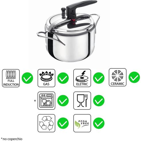 Aeternum - Pentola a pressione in acciaio inox adatta per induzione La Divina 5 litri
