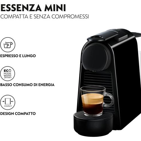 De Longhi - Macchina per caffè espresso Nespresso Essenza Mini EN85.B con 14 capsule