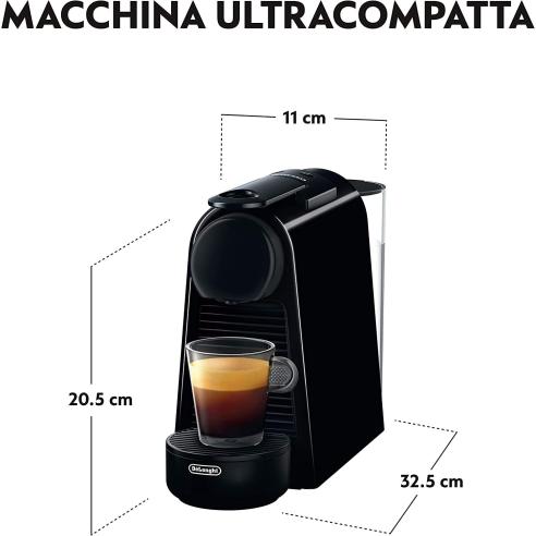De Longhi - Macchina per caffè espresso Nespresso Essenza Mini EN85.B con 14 capsule