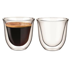 De Longhi - Set of 2 hand blown double wall borosilicate glass coffee glasses 90 ml
