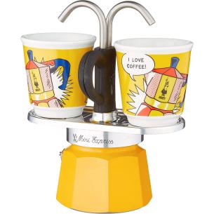 Bialetti - Moka coffee maker set mini express 2 cups Lichtenstein yellow