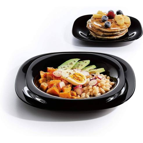 Luminarc - Set 6 Piatti fondi quadrati linea Carine nero 21 cm in vetro extra resistente