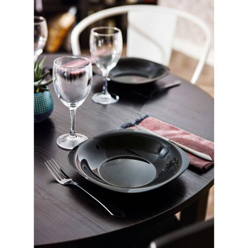 Luminarc - Set of 6 black Carine line square soup plates 21 cm in extra resistant glass