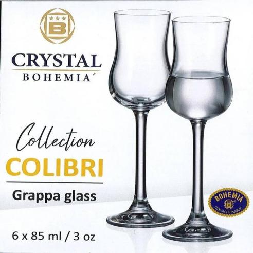 Crystal Bohemia - Set 6 Bicchieri calici da grappa in vetro linea Colibri da 85 ml