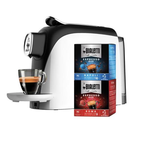 Bialetti - Macchina caffè espresso a capsule Mignon con 32 capsule bianco