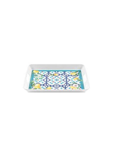 Guzzini - Rectangular melamine tray with handles Flower&Lemon line 48 cm