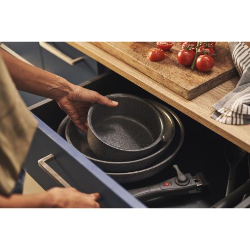 Ballarini - Torre set 2 padelle in alluminio antiaderente Ceraforce da 24 e 28 cm più casseruola da 16 cm e manico removibile