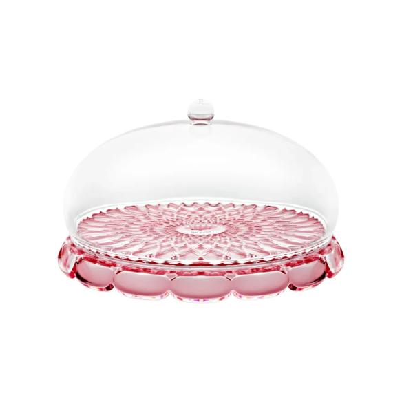 Alzata per Dolci in Vetro Rosa con Campana | Design Italiano