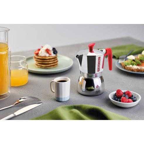 Pedrini Aroma Induction 3 Tazze - Caffettiera Moka con Manico Rosso